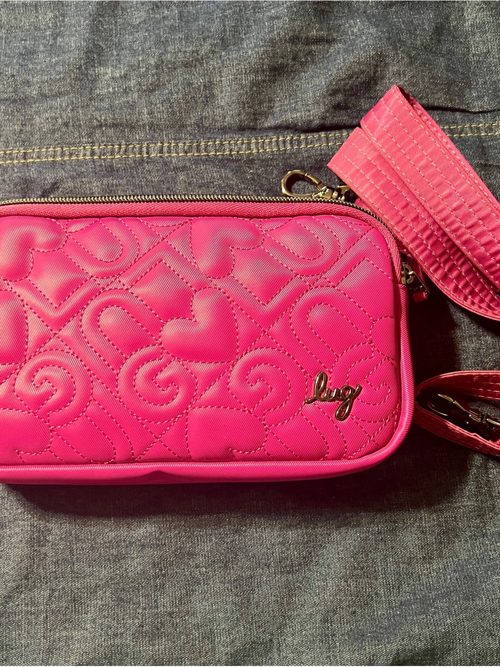 Lug Coupe XL Quilted Heart Crossbody Bag in Raspberry color